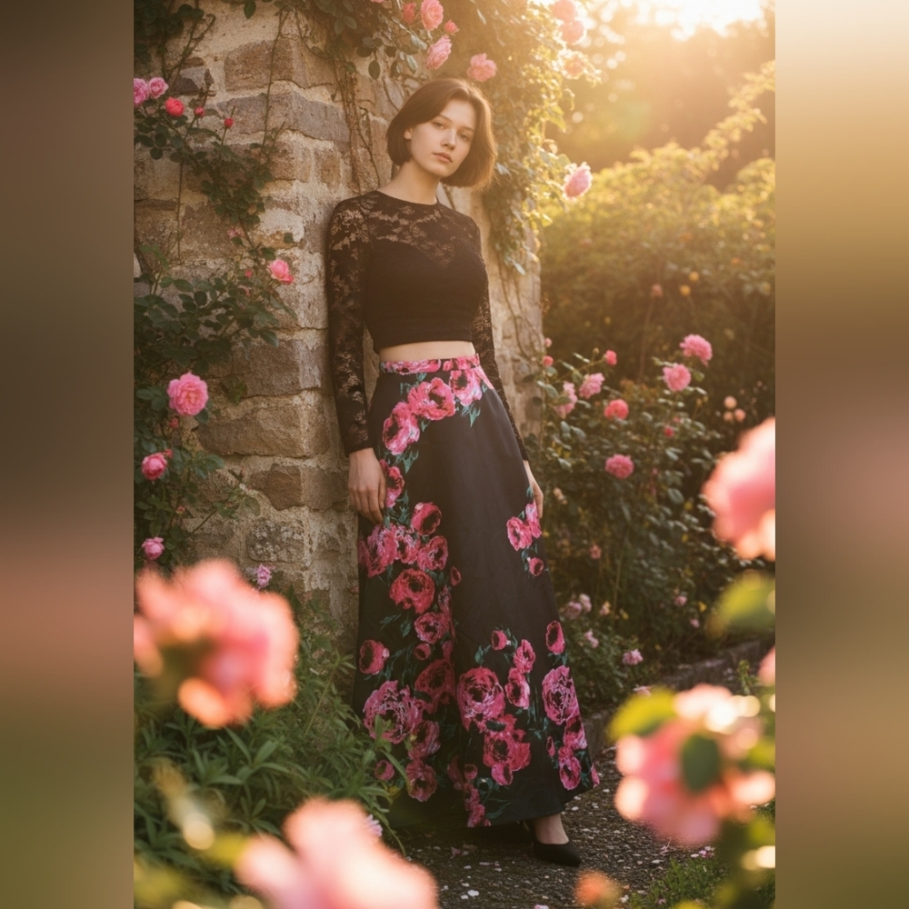 B Darlin Black and Pink Skirt With  Lace Top EUC - Picture 4 of 16